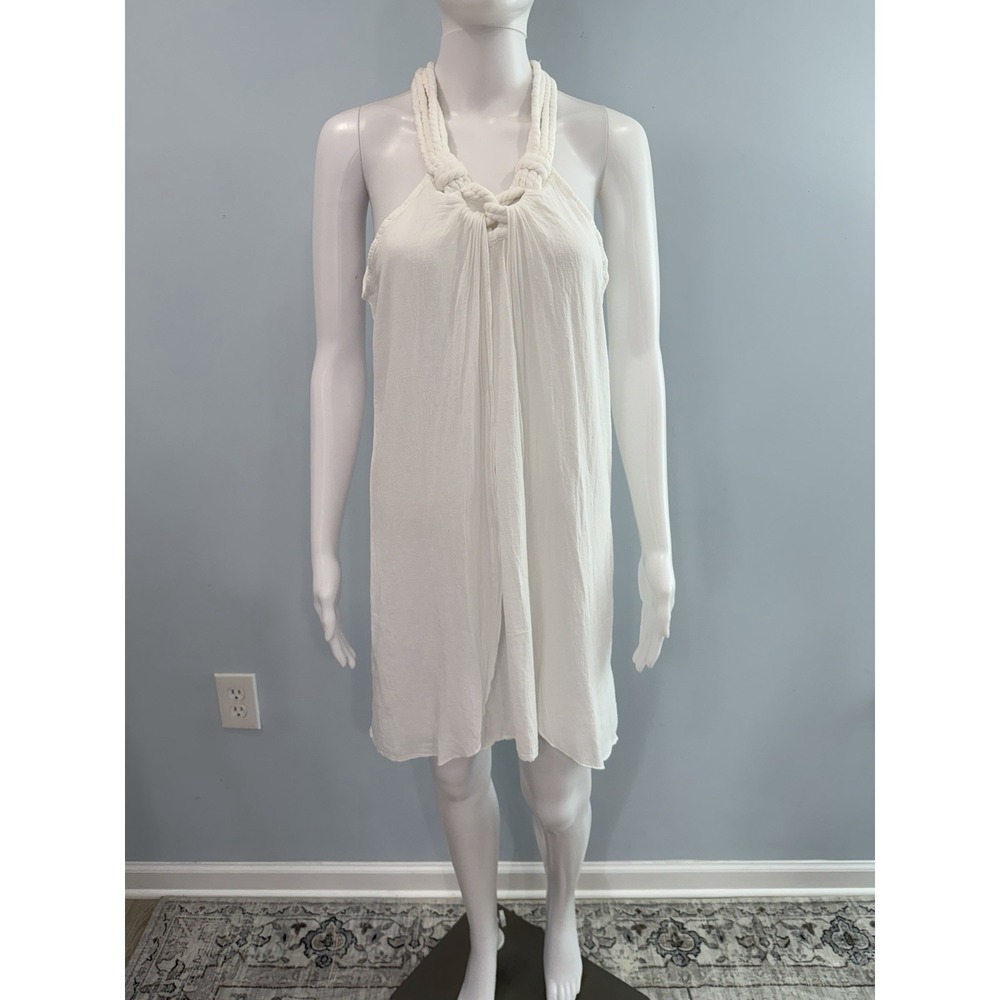 GIOCAM White 100% Cotton Halter Dress L Braided Neck Sleeveless Boho NWT